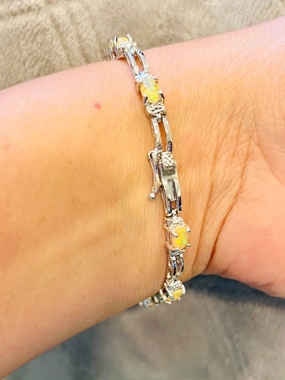 Sterling Silver Opal Link Bracelet - Yellow Opal Accent